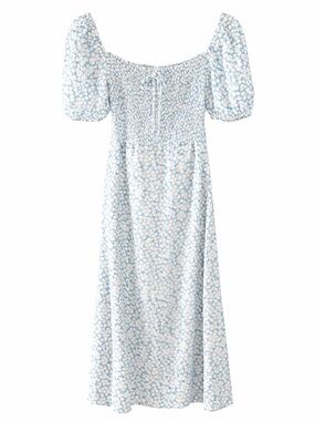 Faithfull the Brand Blue Smocked Floral Midi Dress